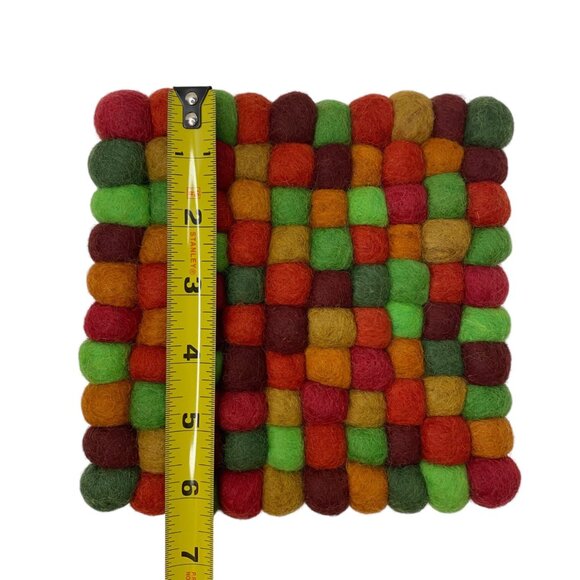 Trader Joe's Handmade Wool Felt Ball Trivet Hot Pad Multicolor Rainbow 8" x 8" - Picture 3 of 4